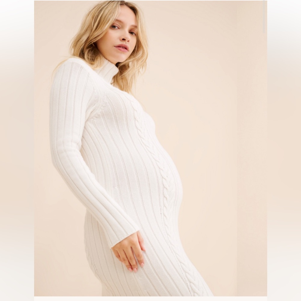 Ivory Off-White Ribbed Knit Maternity Perla Dress Pietro Brunelli Cream Color